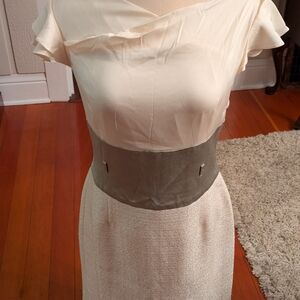 ANTONIO MELANI Cream and Gray Midi Dress